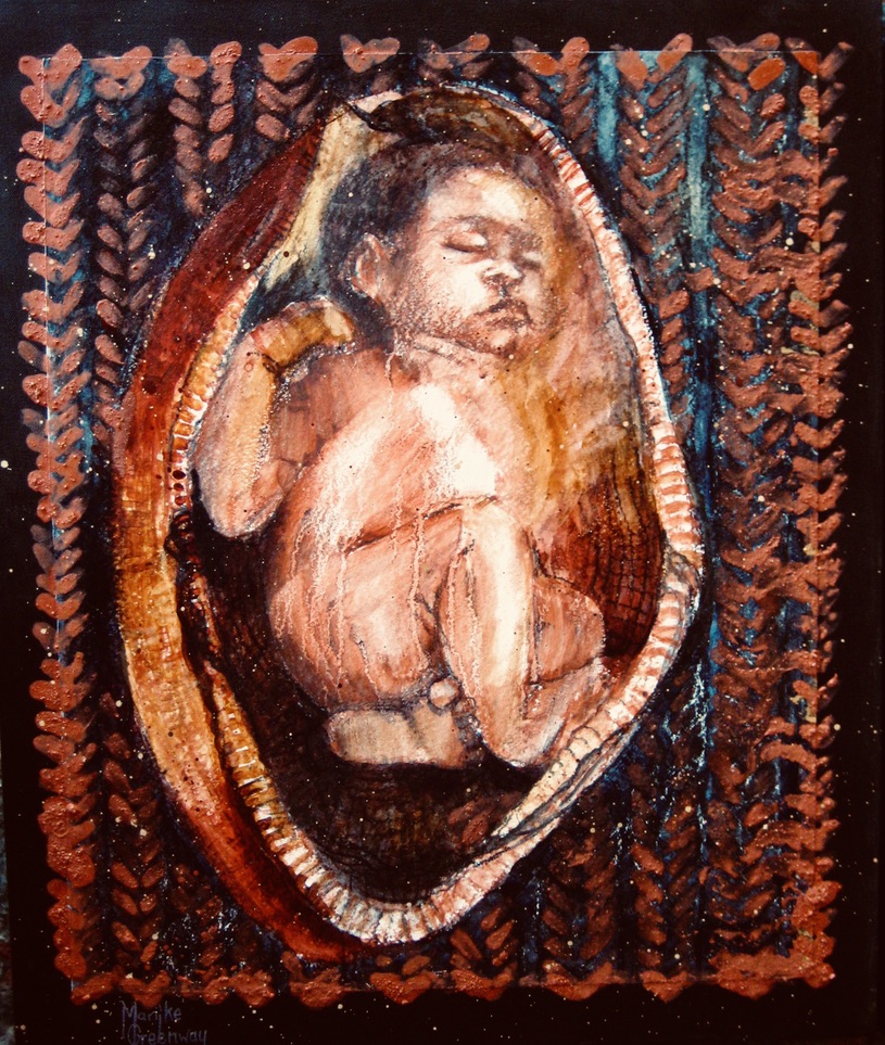 Baby in the basket<>60x50 acrylic $795